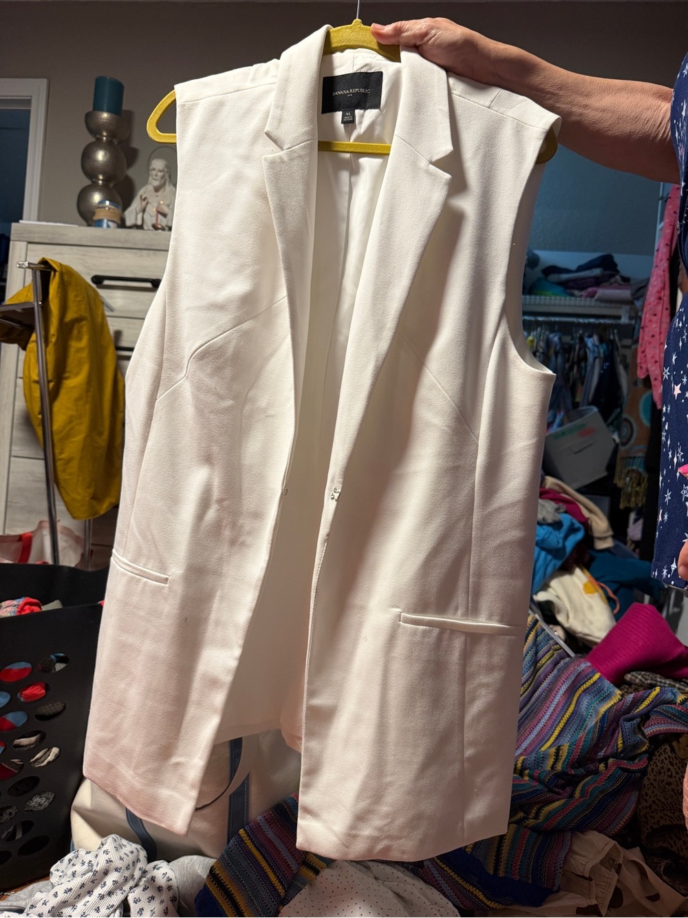 Banana Republic White Sleeveless Longline Blazer
